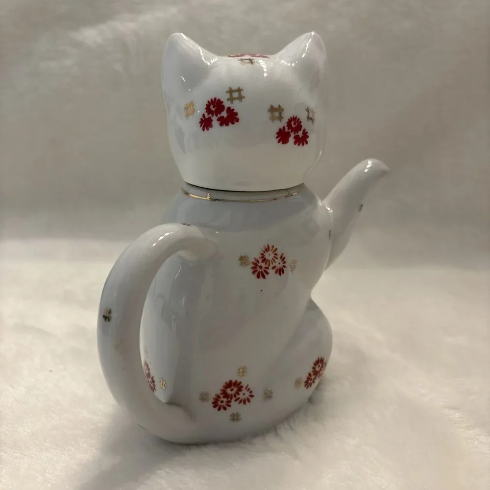 Chinese Lucky Cat Teapot/Creamer Red And White With Gold Accents